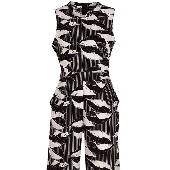 Striped Palm Print High Neck Culotte Jumpsuit SZ 4 - Picture 3 of 8